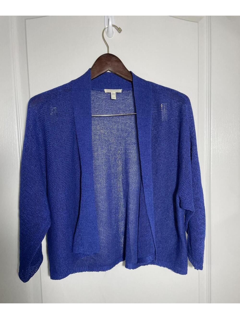 Eileen Fisher Medium Royal Blue swingy crop open front knit cardi lightweight